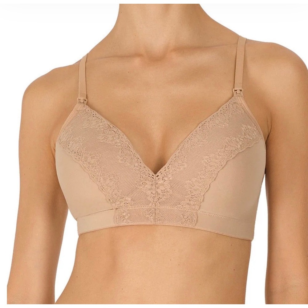 CATHERINE MALANDRINO‎ Nude Lace Bra Wireless Bralette Smooth Comfort Sexy 36C
